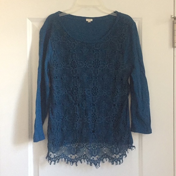 J. Crew Tops - J.Crew Teal lace shirt
